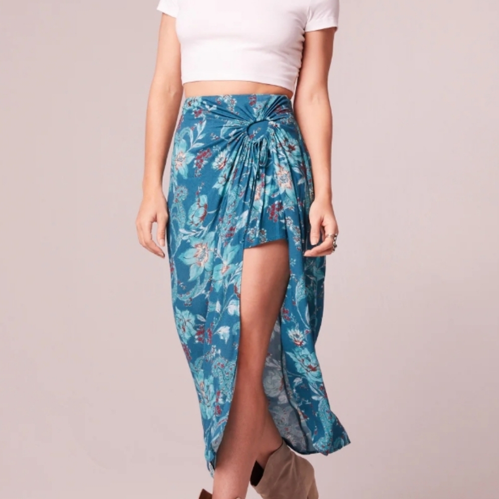 Band Of The  Free B.O.G. Collective,NWT, Celene Teal Floral Layered Skirt,XS